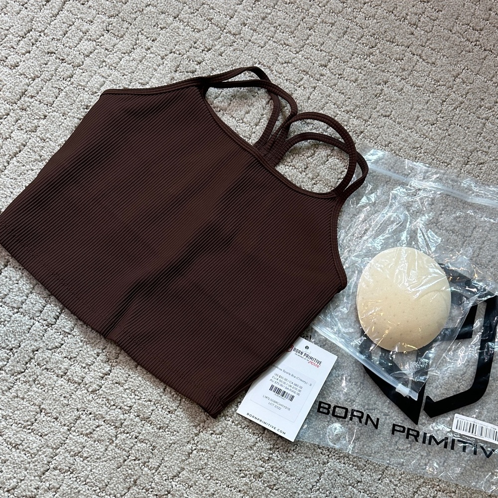 Born Primitive Women's Chocolate Ribbed Crop Top with built in bra